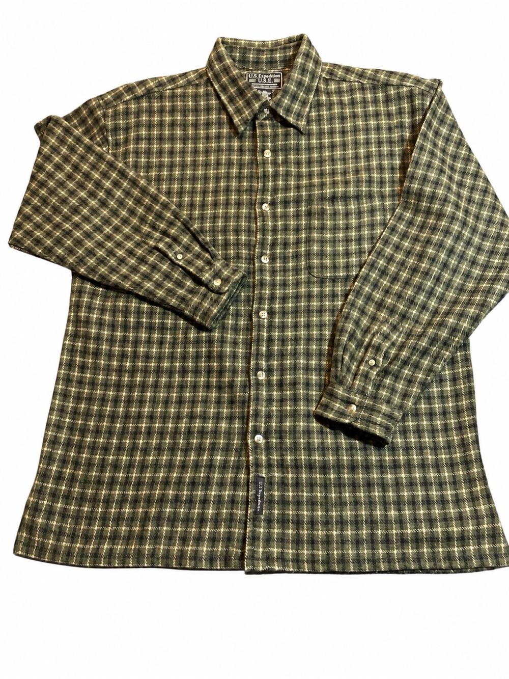 U.S. Expedition Wool Blend Plaid Flannel Shirt Mens Large Green Camping Warm